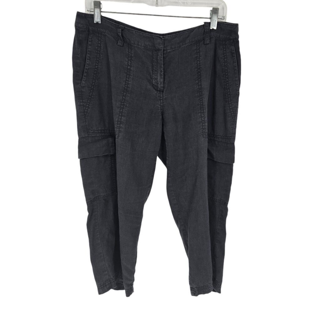 Eileen fisher linen crop pant size 8 petite pockets casual gray faded black